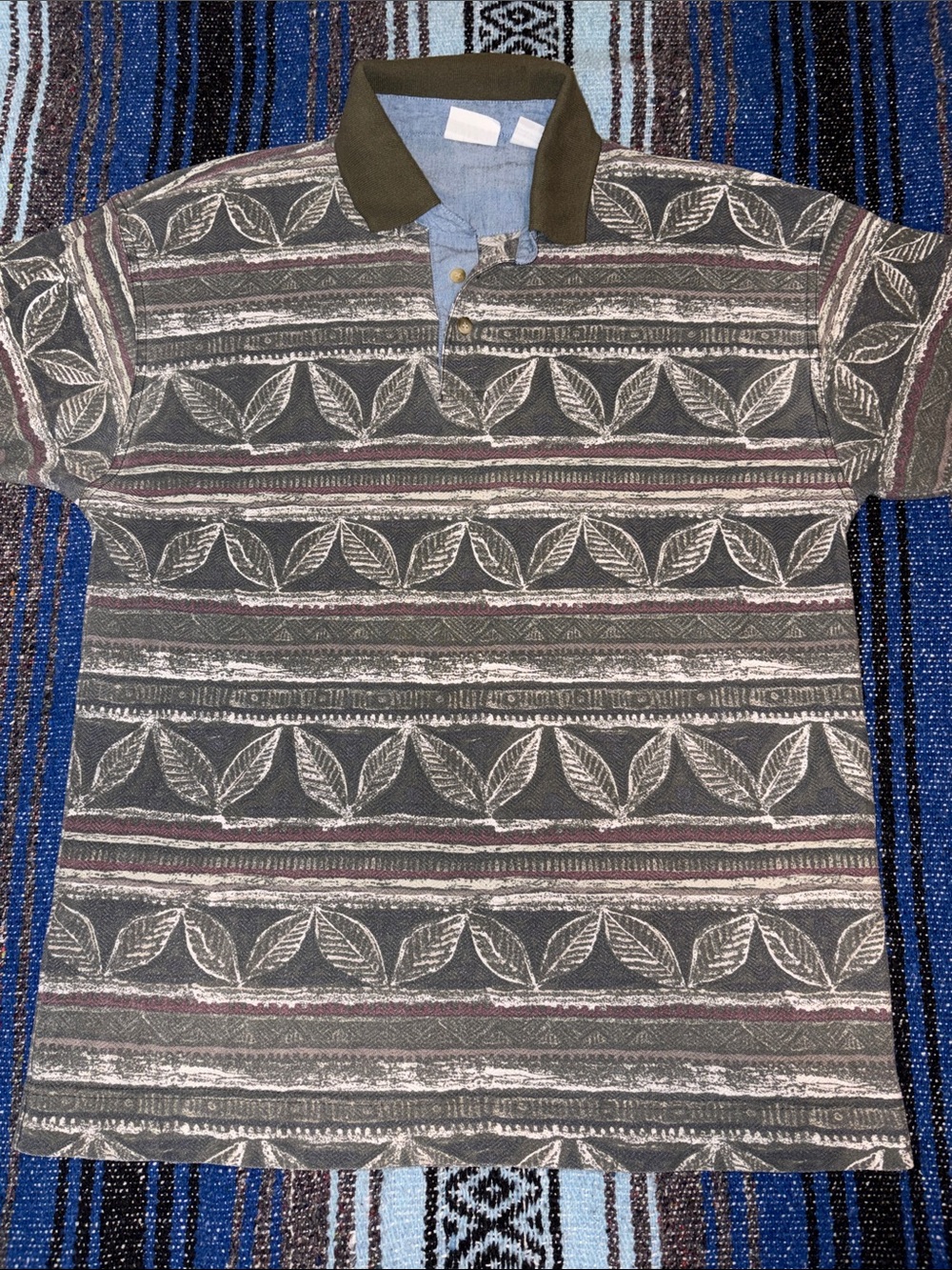 Vintage Bugle Boy Company Leaf Pattern Polo Shirt